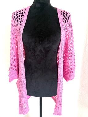 Gigi Moda Romola Bright Pink Open-Knit Lightweight Women's Cardigan Sweater NEW